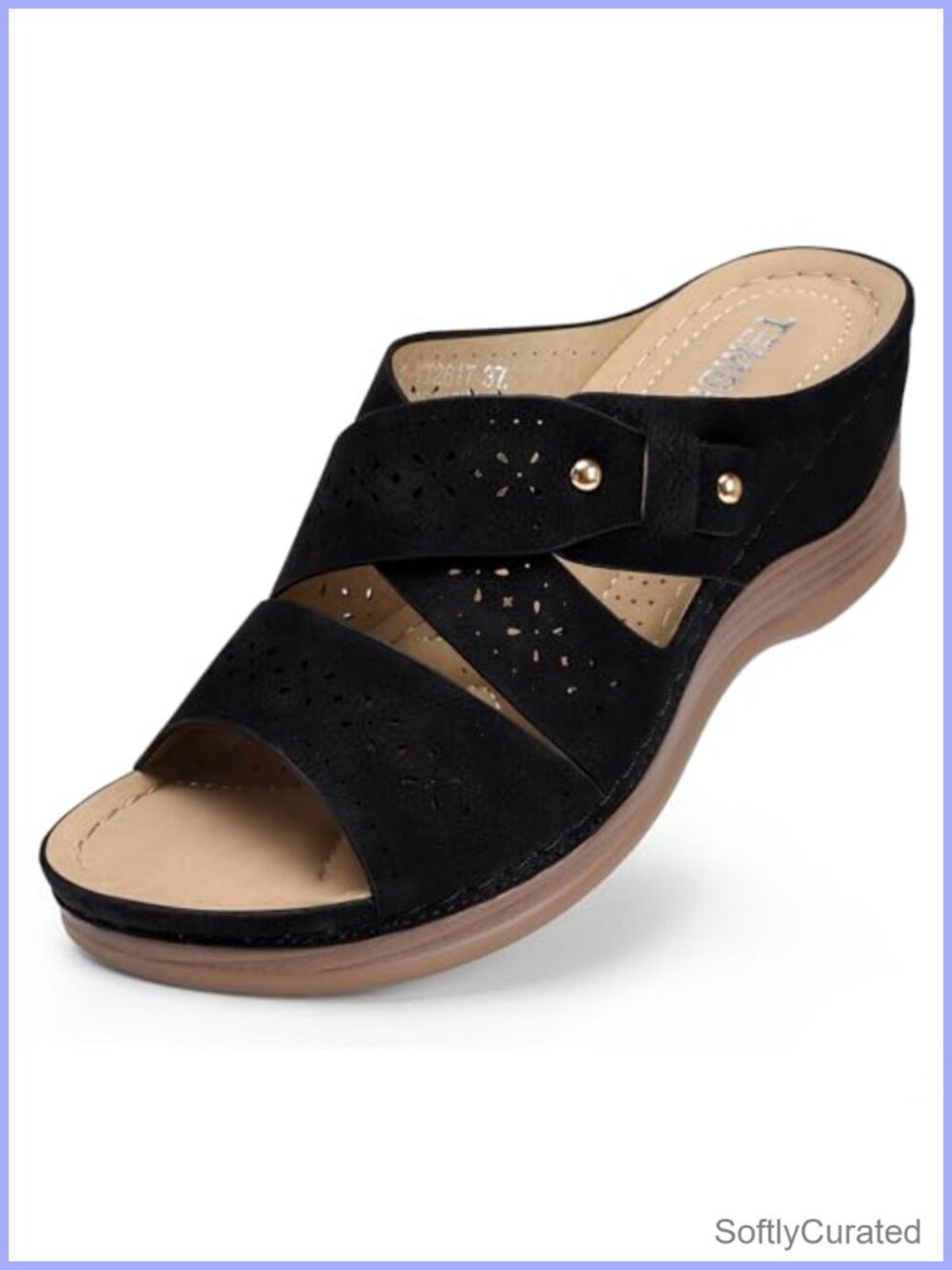 TEMOFON Wedge Sandals Women Faux Leather Slip On Comfortable Platform Summer